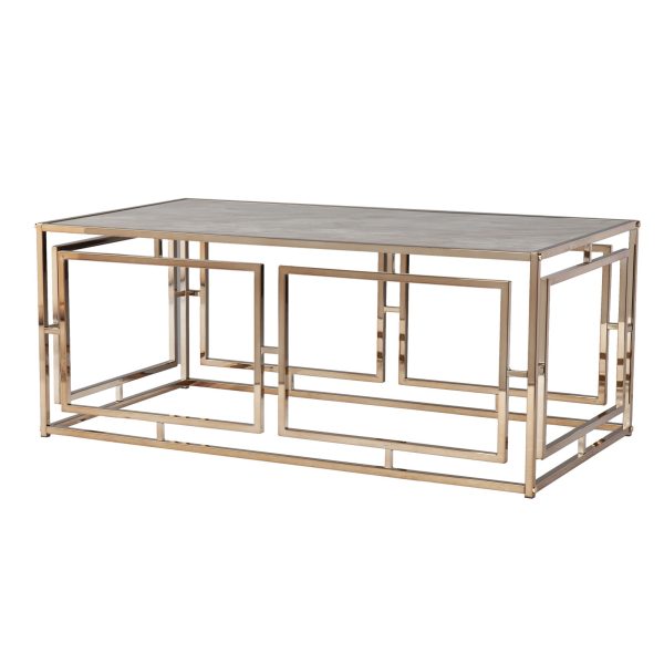 44" Champagne Glass And Metal Rectangular Coffee Table - Image 3