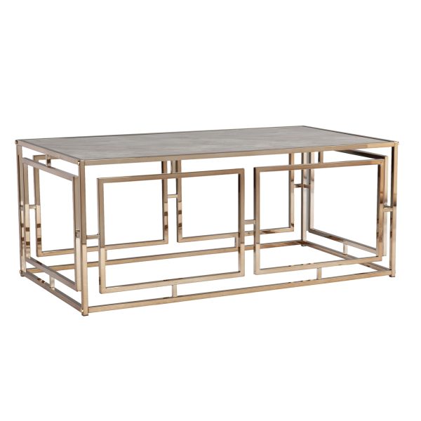 44" Champagne Glass And Metal Rectangular Coffee Table - Image 2