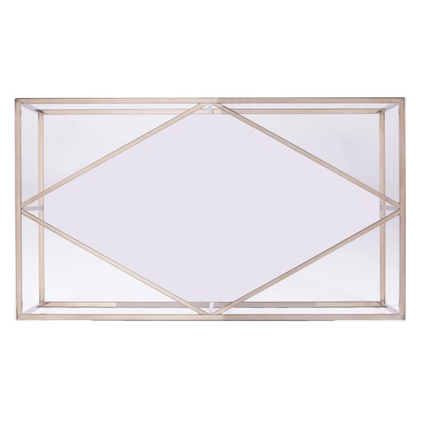 42" Champagne Glass And Metal Geometric Coffee Table - Image 4