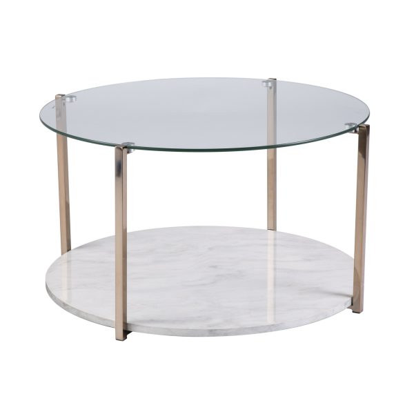 33" Gold Glam Glass And Faux Marble Two Tier Round Coffee Table - Image 2