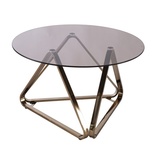 31" Champagne Glass And Metal Round Coffee Table - Image 3