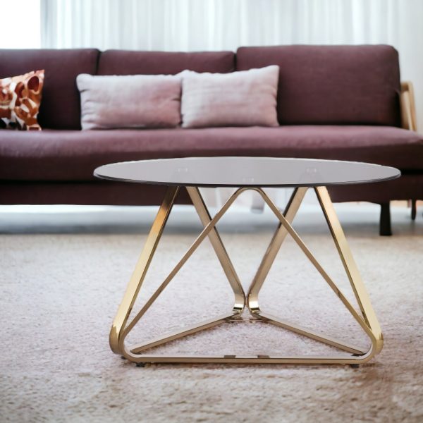 31" Champagne Glass And Metal Round Coffee Table - Image 2