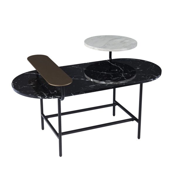 42" Black Faux Marble And Metal With Iron Coffee Table - Image 3