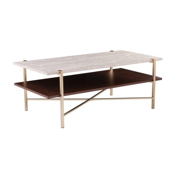 47" Brass Manufactured Wood And Metal Rectangular Coffee Table - Image 2