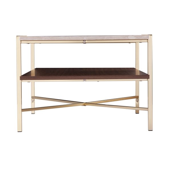 47" Brass Manufactured Wood And Metal Rectangular Coffee Table - Image 3