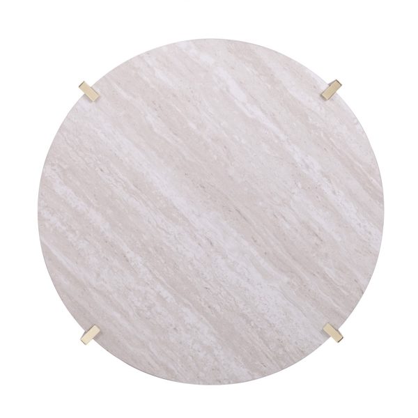 33" Brass Solid Manufactured Wood And Metal Round Coffee Table - Image 3