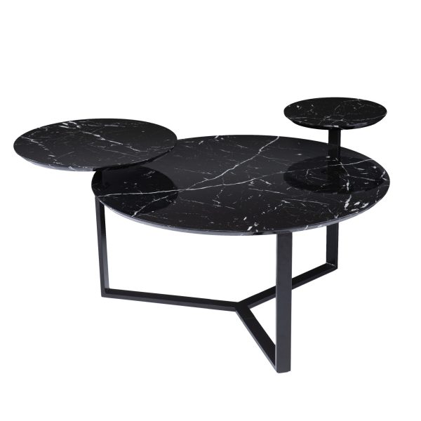 43" Black Faux Marble And Metal With Iron Round Coffee Table - Image 2