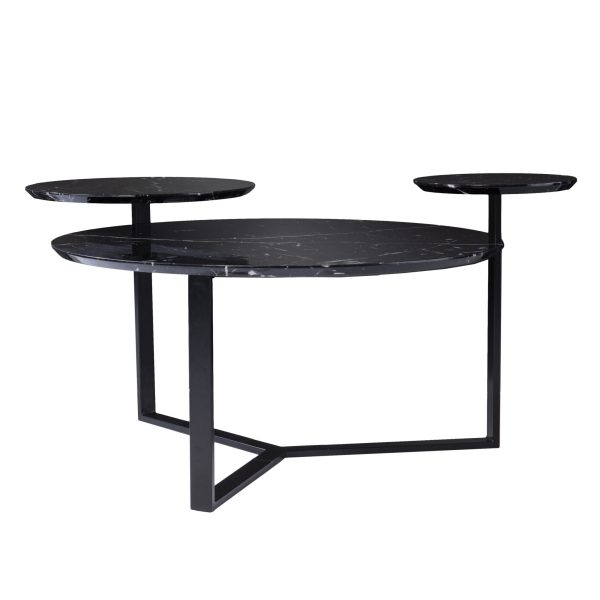 43" Black Faux Marble And Metal With Iron Round Coffee Table - Image 3