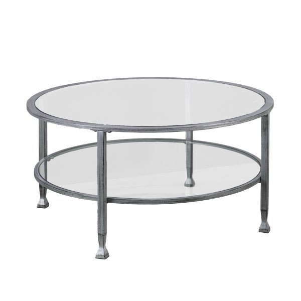 36" Silver Glass And Metal Round Coffee Table - Image 3