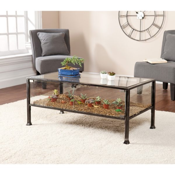 43" Black Glass And Metal Rectangular Coffee Table - Image 2