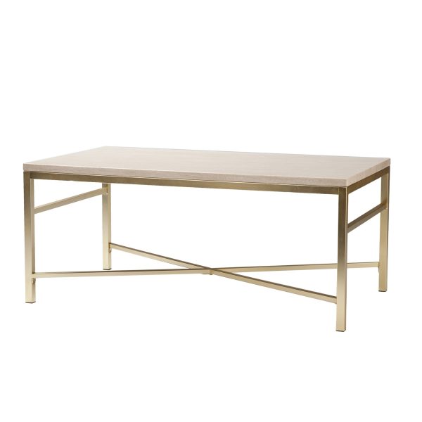 42" Off White Manufactured Wood And Metal Rectangular Coffee Table - Image 3