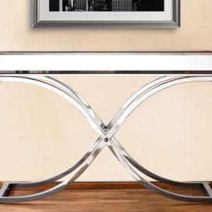42" Silver Mirrored Glass Cross Leg Console Table