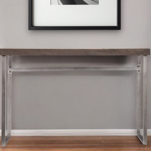 46" Gray Brown and Silver Distressed Sled Console Table