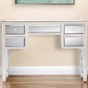 43" Silver Mirrored Glass Console Table And Drawers