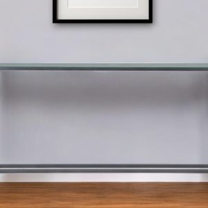 56" Silver and Gunmetal Mirrored Glass Console Table