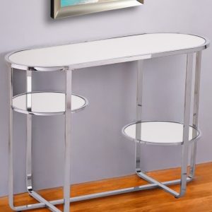 42" Silver Mirrored Glass Oval Cross Leg Console Table With Shelves