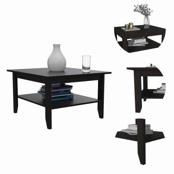 32" Black Coffee Table With Shelf - Image 3