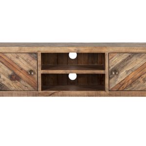 63" Wood Brown Reclaimed Pine And Plywood Open Shelving TV Stand