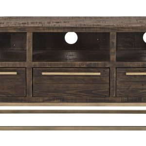 52" Deep Taupe Reclaimed Pine And Plywood Open Shelving TV Stand