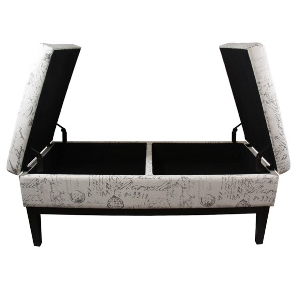 Black and White Vintage Postcard Print Dual Lift Storage Bench - Image 3