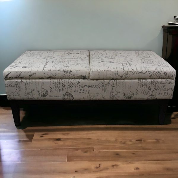 Black and White Vintage Postcard Print Dual Lift Storage Bench - Image 2
