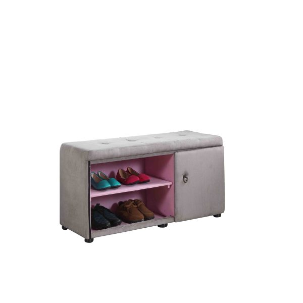 Light Gray and Pink Tufted Shoe Storage Bench - Image 3