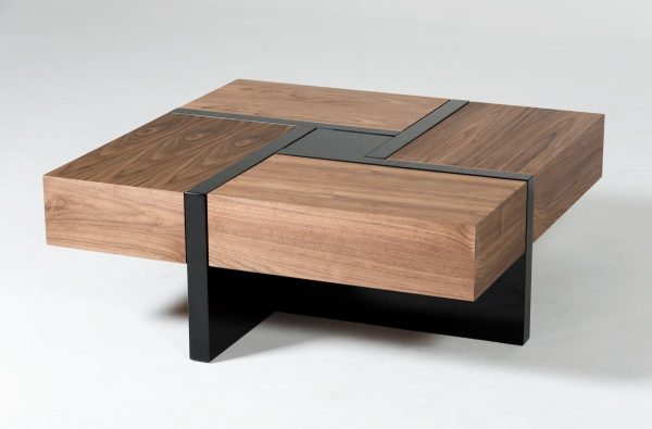 39" Brown and Black and Black Square Coffee Table with Four Drawers - Image 4
