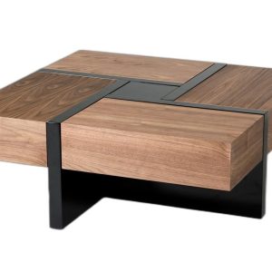 39" Brown and Black and Black Square Coffee Table with Four Drawers