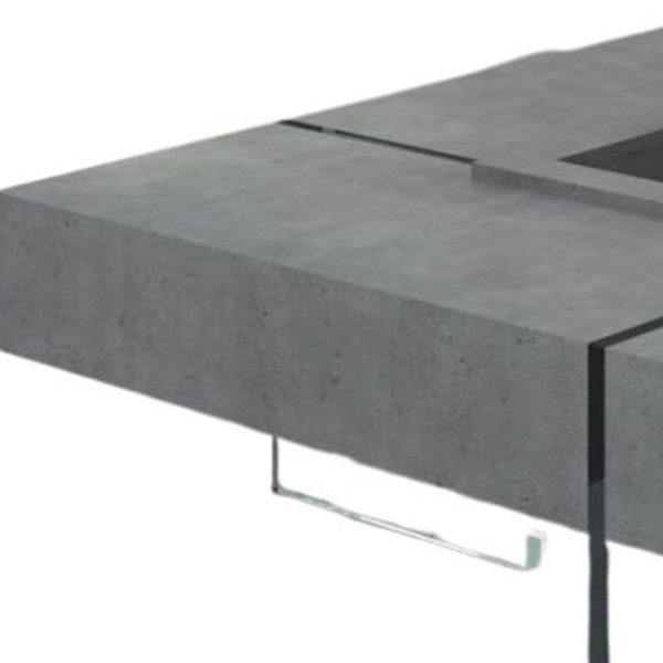 47" Gray and Clear Concrete And Glass Square Solid Coffee Table - Image 3
