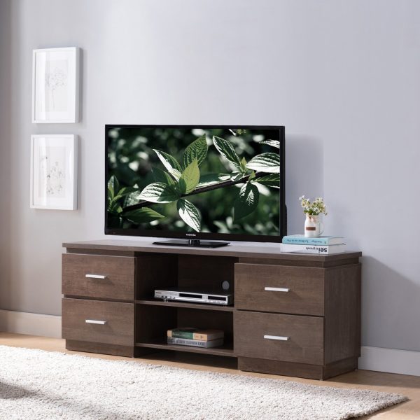 60" Brown Particle Board And Mdf Cabinet Enclosed Storage TV Stand - Image 4