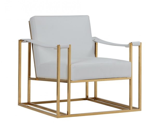 31" White And Gold Faux Leather Lounge Chair - Image 3