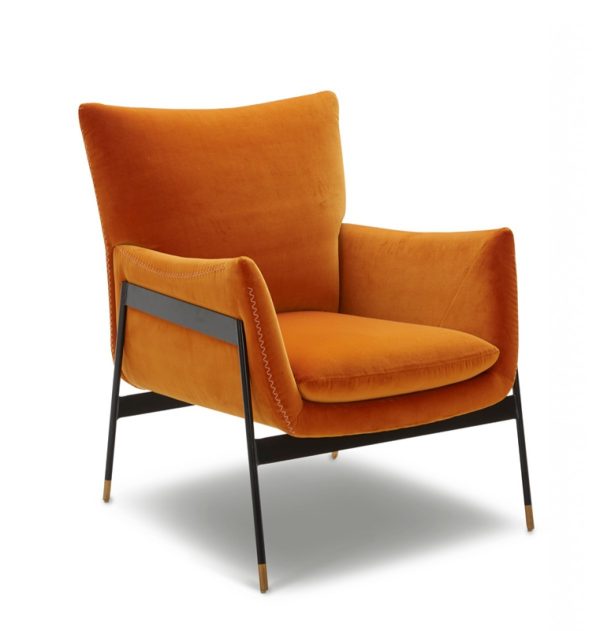 Velvet Solid Color Flared Arms Wingback Chair Metal Black Legs - Image 2