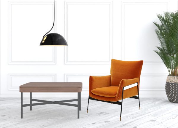 Velvet Solid Color Flared Arms Wingback Chair Metal Black Legs - Image 3