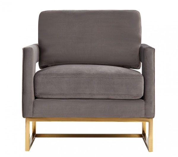 34" Gray And Gold Velvet Arm Chair - Image 2