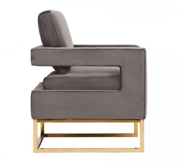 34" Gray And Gold Velvet Arm Chair - Image 3