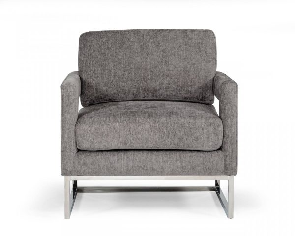 34" Dark Gray And Silver Fabric Arm Chair - Image 2