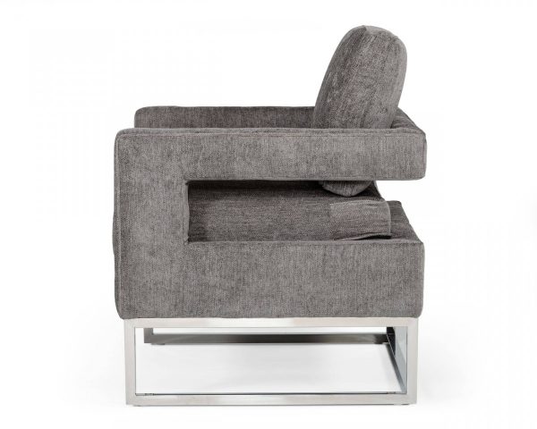 34" Dark Gray And Silver Fabric Arm Chair - Image 3