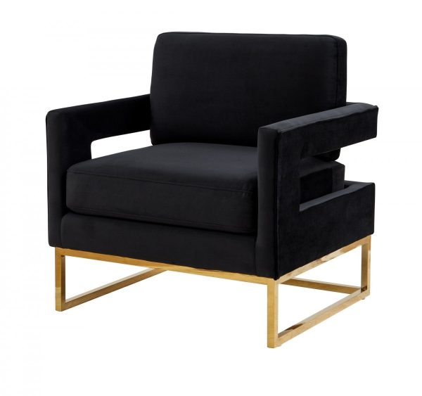 34" Black And Gold Velvet Arm Chair - Image 3