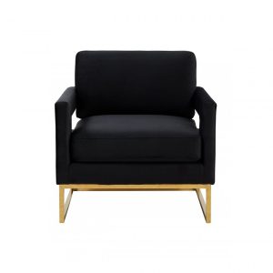 34" Black And Gold Velvet Arm Chair