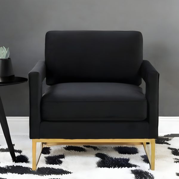 34" Black And Gold Velvet Arm Chair - Image 2
