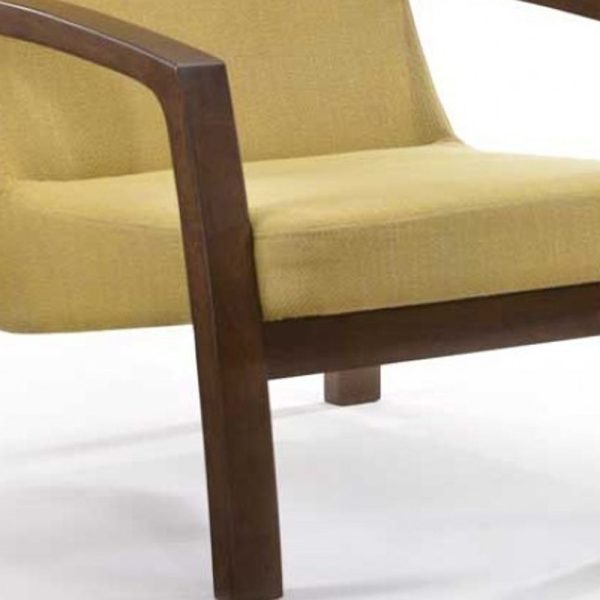 31" Gold and Walnut Retro Modern Wood Armchair - Image 4