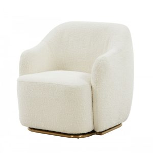 30" Off White And Gold Upholstered Swivel Arm Chair