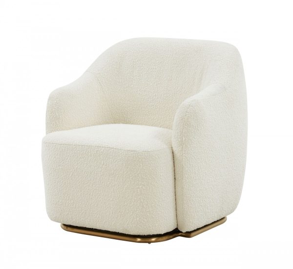 30" Off White And Gold Upholstered Swivel Arm Chair