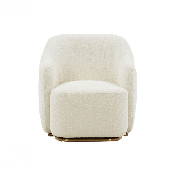 30" Off White And Gold Upholstered Swivel Arm Chair - Image 2