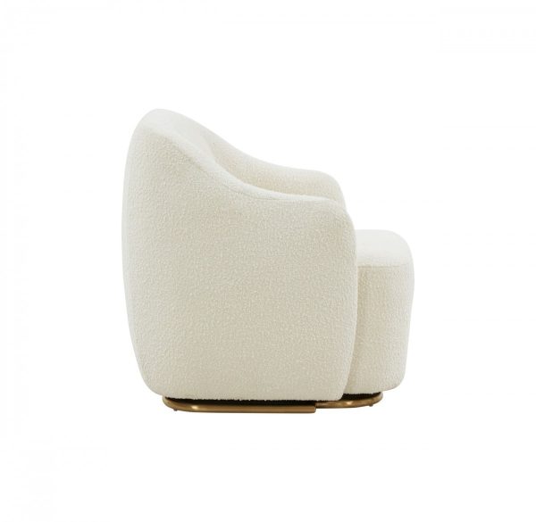 30" Off White And Gold Upholstered Swivel Arm Chair - Image 3
