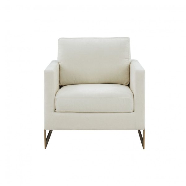 34" Cream And Gold Upholstered Arm Chair