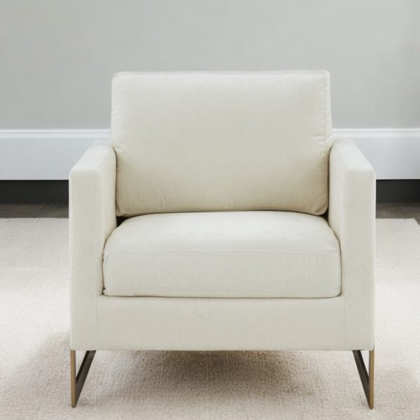 34" Cream And Gold Upholstered Arm Chair - Image 3