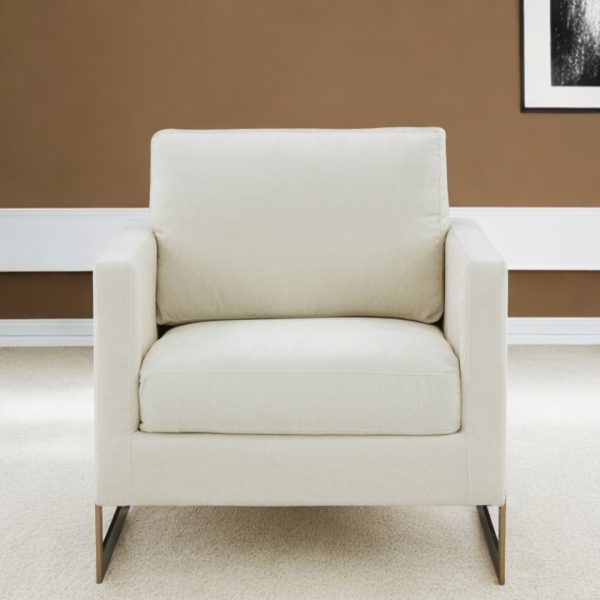 34" Cream And Gold Upholstered Arm Chair - Image 2