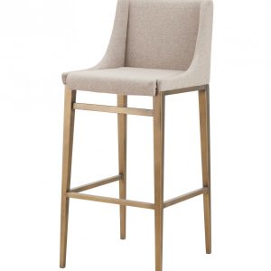 Set of Two 31" Beige And Gold Stainless Steel Bar Height Bar Chairs