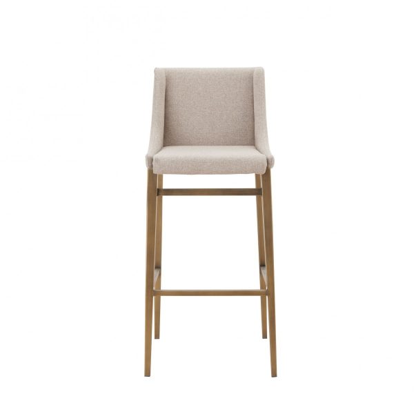 Set of Two 31" Beige And Gold Stainless Steel Bar Height Bar Chairs - Image 2